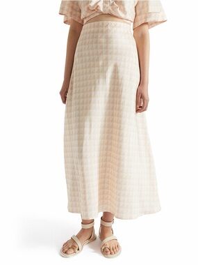 SEED HERITAGE SATIN GEO SKIRT WITH GEOMETRIC PATTERN IN SOFT WHEAT GEO (123)